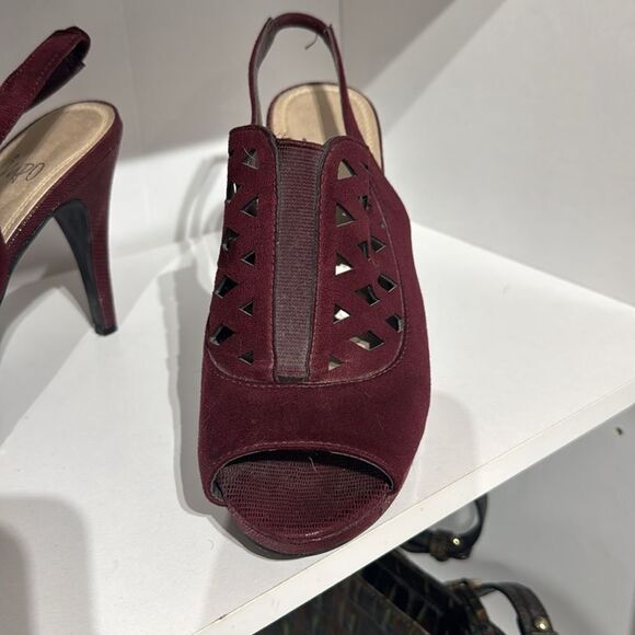 Impo Burgundy Peep-Toe Slingback Heels - Picture 2 of 3